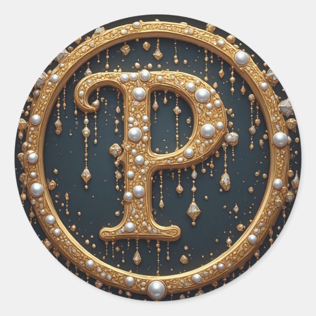 Goldene Monogramm-Initiale P Runder Aufkleber (Vorderseite)