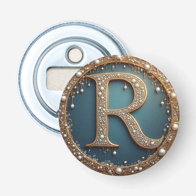 Goldene Monogramm-Initiale R Flaschenöffner (Vorderseite)