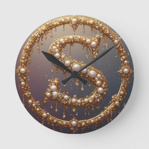 Goldene Monogramm-Initiale S Runde Wanduhr