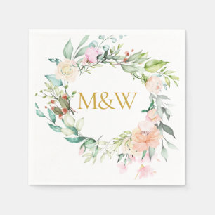Goldene Monogramm-Initialen Rosen Girlande Floral Serviette