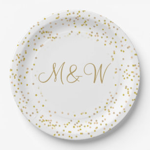 Goldene Monogramm-Initialen Schrift Goldstaub Pappteller