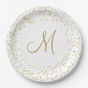Goldene Monogramm-Schrift Goldstaub-Konfetti Pappteller