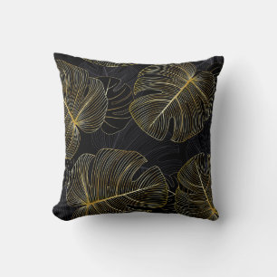 Goldene Monstera-Blätter, romantische nahtlose Blu Kissen