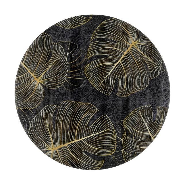 Goldene Monstera-Blätter, romantische nahtlose Blu Schneidebrett (Vorderseite)