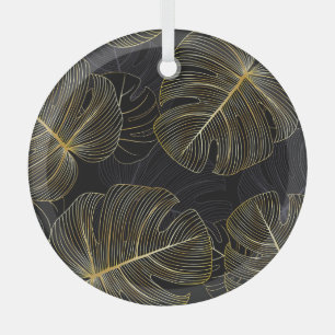 Goldene Monstera-Blätter, romantisches nahtloses B Ornament Aus Glas