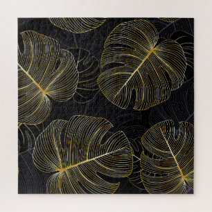 Goldene Monstera-Blätter, romantisches nahtloses B Puzzle