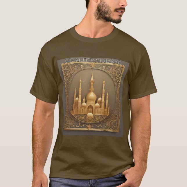 Goldene Moschee Eid Al Fitr Mubarak Hemd für Männe T-Shirt (Vorderseite)