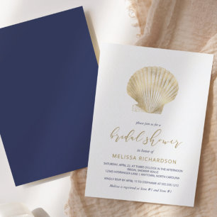 Goldene Muschel Marineblaue Strand Brautparty Einladung