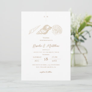 Goldene Muscheln Elegante Minimalistische Hochzeit Einladung