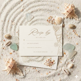 Goldene Muscheln & Weiße Küstenhochzeit RSVP Karte