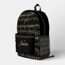 Goldene Musik auf der Vorderseite mit schwarzen Sk Bedruckter Rucksack