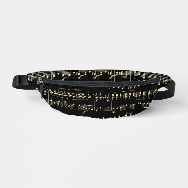 Goldene Musik auf schwarz Bauchtasche (Vorderseite)