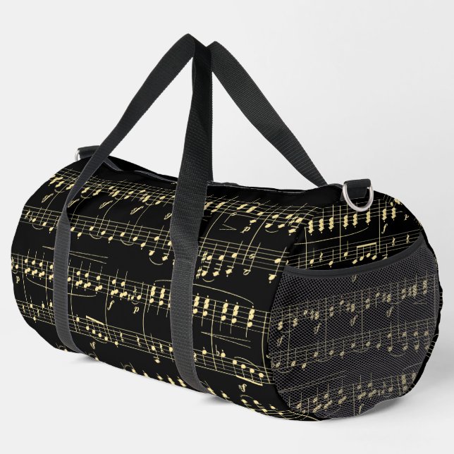 Goldene Musik auf schwarz Duffle Bag (Rechte Ecke)