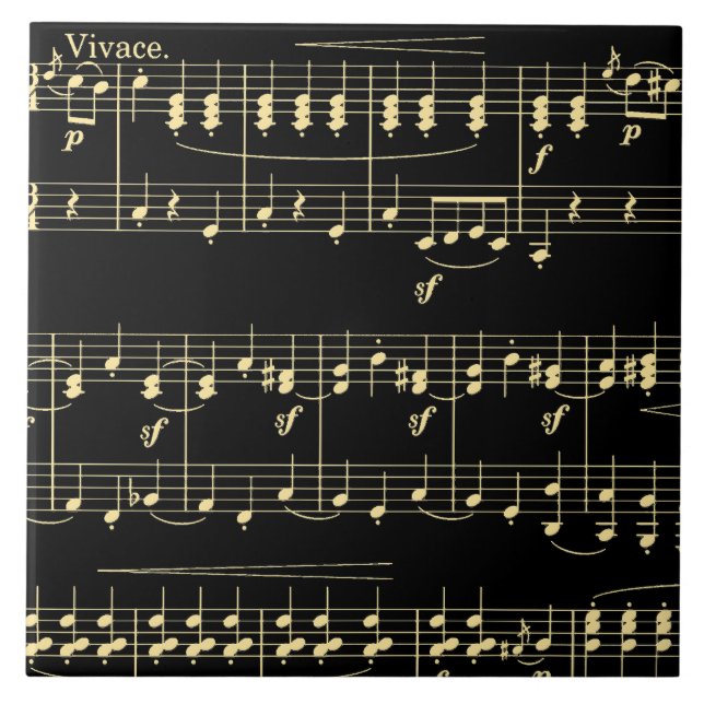 Goldene Musik auf schwarz Fliese (Vorderseite)