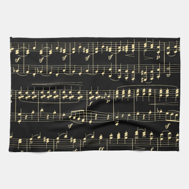 Goldene Musik auf schwarz Geschirrtuch (Horizontal)