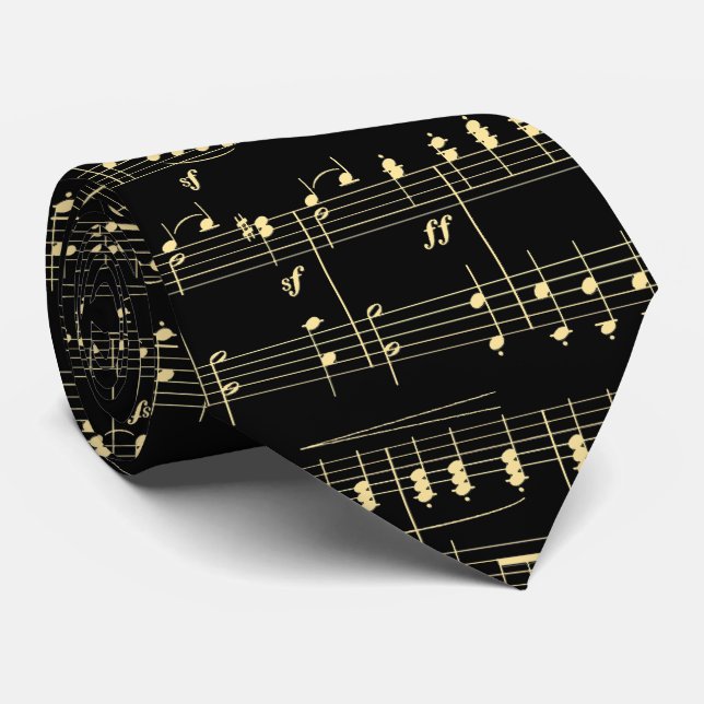 Goldene Musik auf schwarz Krawatte (Gerollt)