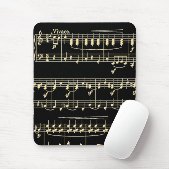 Goldene Musik auf schwarz Mousepad (Mit Mouse)