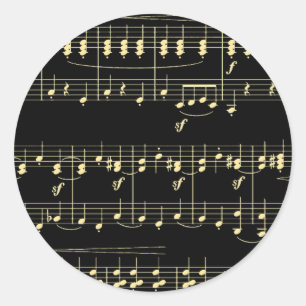 Goldene Musik auf schwarz Runder Aufkleber