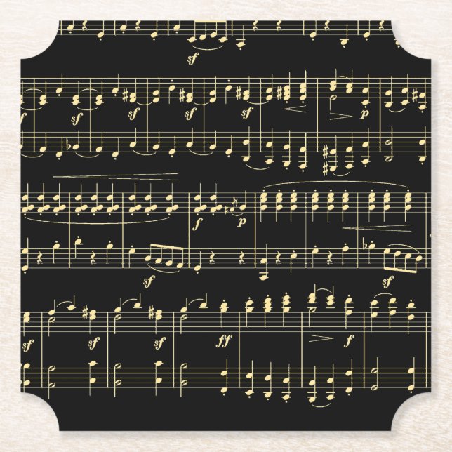 Goldene Musik auf schwarz Untersetzer (Vorderseite)
