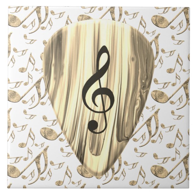 Goldene Musikgitarre – Violinschlüssel-Kunst Fliese (Vorderseite)