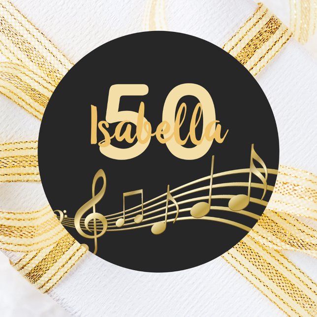 Goldene Musiknoten aus dem 50. Jubiläum Runder Aufkleber (Von Creator hochgeladen)