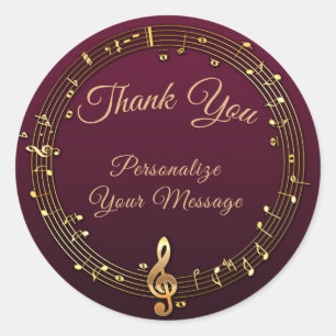 Goldene Musiknoten Danke Personalisiertes Design Runder Aufkleber
