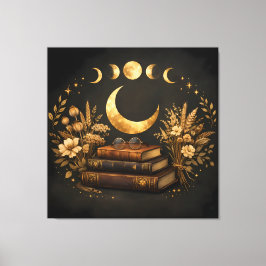 Goldene Mystische Bibliothek & Botanische Boho-Mon Leinwanddruck
