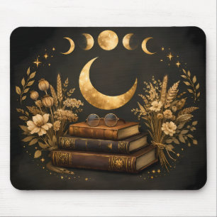 Goldene mystische Bibliothek & Botanische Boho-Mon Mousepad