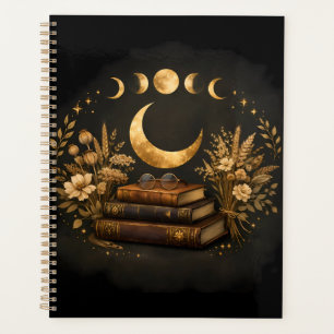 Goldene mystische Bibliothek & Botanische Boho-Mon Planer