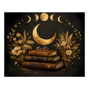 Goldene mystische Bibliothek & Botanische Boho-Mon Poster