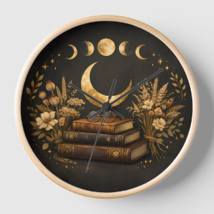 Goldene mystische Bibliothek & Botanische Boho-Mon Uhr