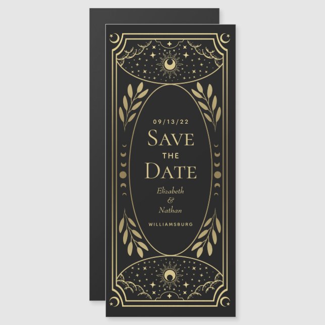 Goldene mystische Tarot-Karte Save the Date Magneteinladung (Vorne/Hinten)