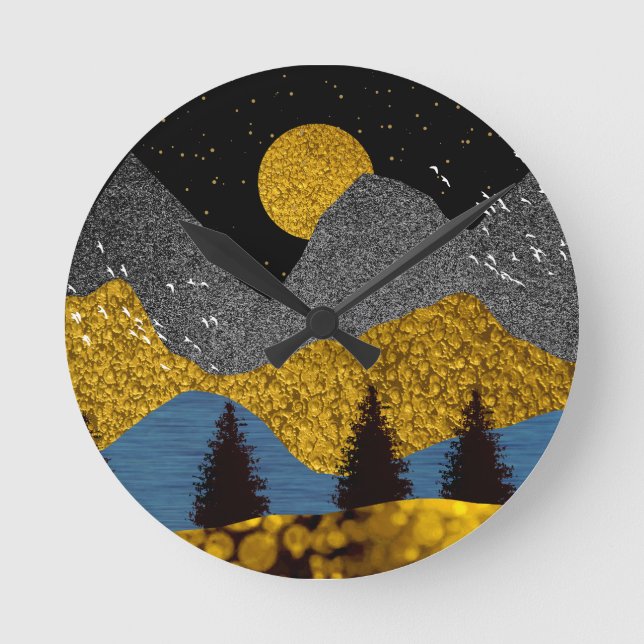 Goldene Nacht Runde Wanduhr (Vorderseite)