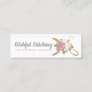 Goldene Nähschere Shabby Floral Social Media Mini Visitenkarte