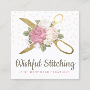Goldene Nähschere Shabby Floral Social Media Quadratische Visitenkarte