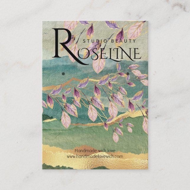 Goldene Natur Lila Blume Schmuckanzeige Visitenkarte (Vorderseite)