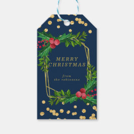 Goldene Navy-Familie frohe Weihnachten Holly-Glitz Geschenkanhänger