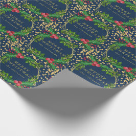 Goldene Navy-Familie frohe Weihnachten Holly-Glitz Geschenkpapier