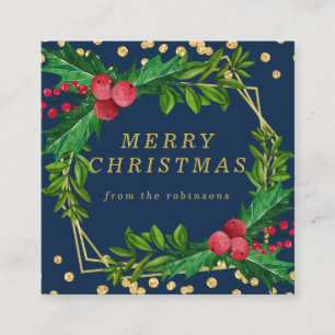 Goldene Navy-Familie frohe Weihnachten Holly-Glitz Quadratische Visitenkarte