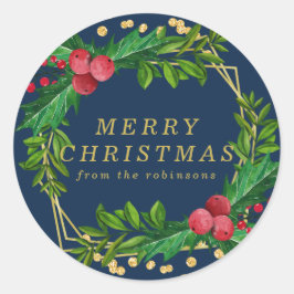 Goldene Navy-Familie frohe Weihnachten Holly-Glitz Runder Aufkleber