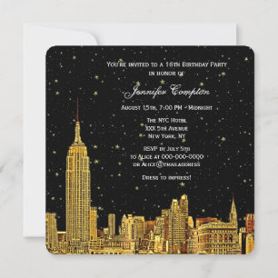 Goldene New Yorker Skyline geätzter Sternenhimmel  Einladung
