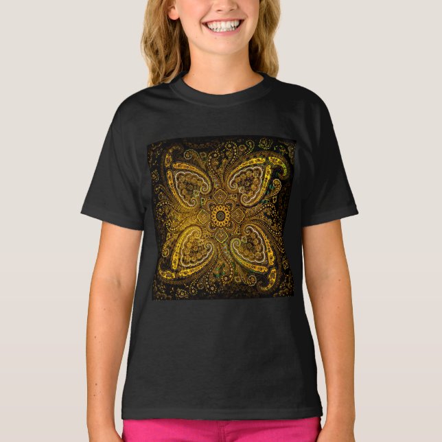 Goldene Nostalgie Paisley T-Shirt (Vorderseite)
