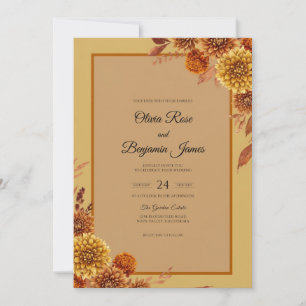 Goldene Ocker Chrysantheme Eukalyptus Hochzeit Einladung