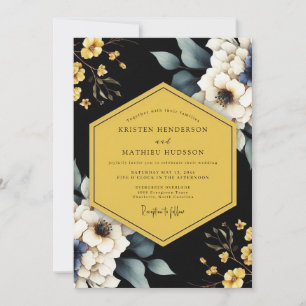 Goldene Onyx Flora Hochzeit Einladung