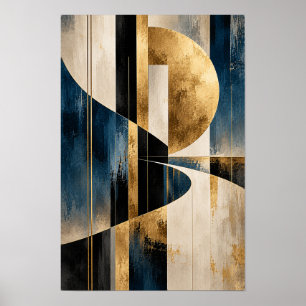 Goldene Orbit Navy Geometrische Abstrakte Wandkuns Poster