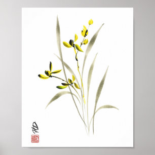 Goldene Orchidee Serenity Wasserfarben-Kunst Poster