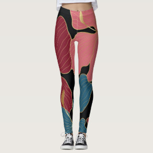 Goldene Orchideen, elegante Blumen-Linien Kunst. Leggings