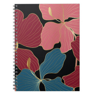 Goldene Orchideen, elegante Blumen-Linien Kunst. Notizblock
