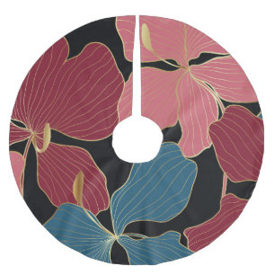 Goldene Orchideen, elegante Blumen-Linien Kunst. Polyester Weihnachtsbaumdecke