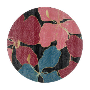 Goldene Orchideen, elegante Blumen-Linien Kunst. Schneidebrett